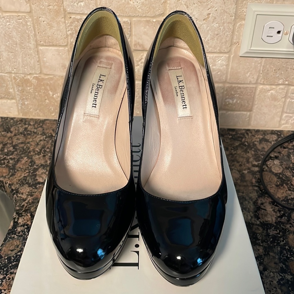 L.K. Bennett London Sledge Black Heels size 37.5